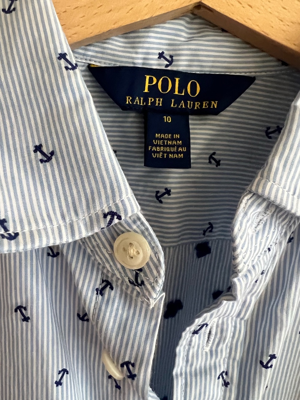 Polo Ralph Lauren Light Blue Striped Shirt Belt pocket logo size 10 girl kids - Picture 6 of 11